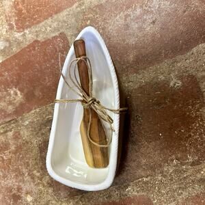 Mud Pie Tan Row Boat Dip Cup with Paddle